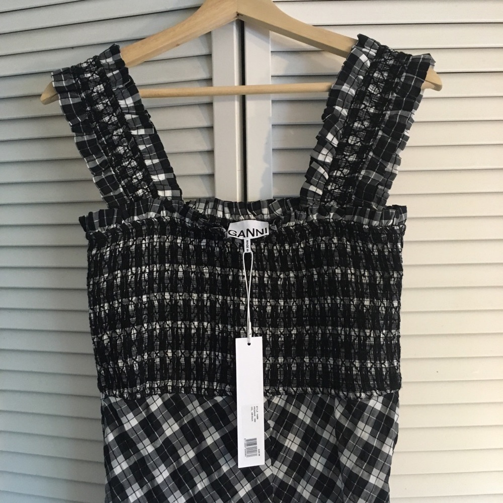 Ganni Seersucker Check Maxi Dress